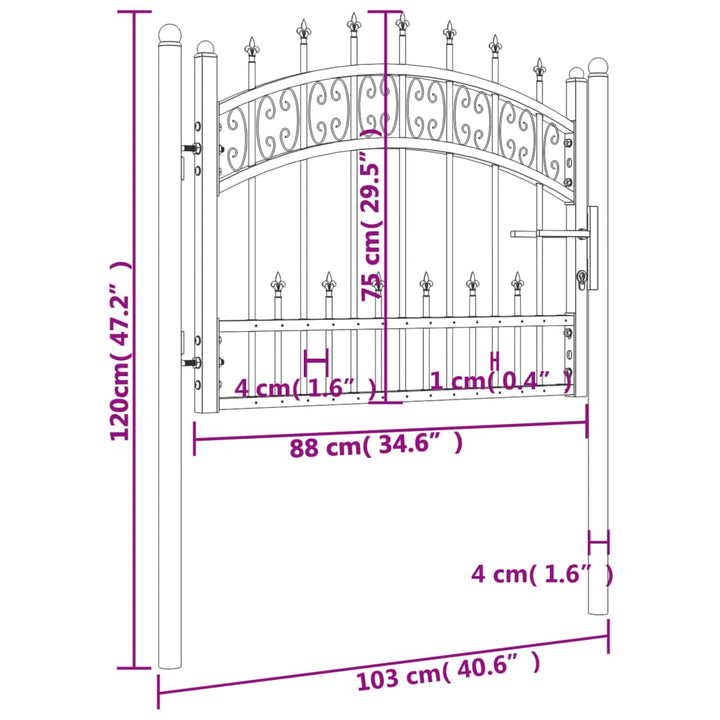 Poartă Gard Cu Vârf Negru Oțel Vopsit Electrostatic