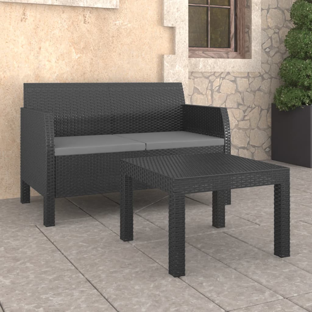 Set Mobilier De Grădină Cu Perne, 3 Piese, Antracit, Pp Ratan