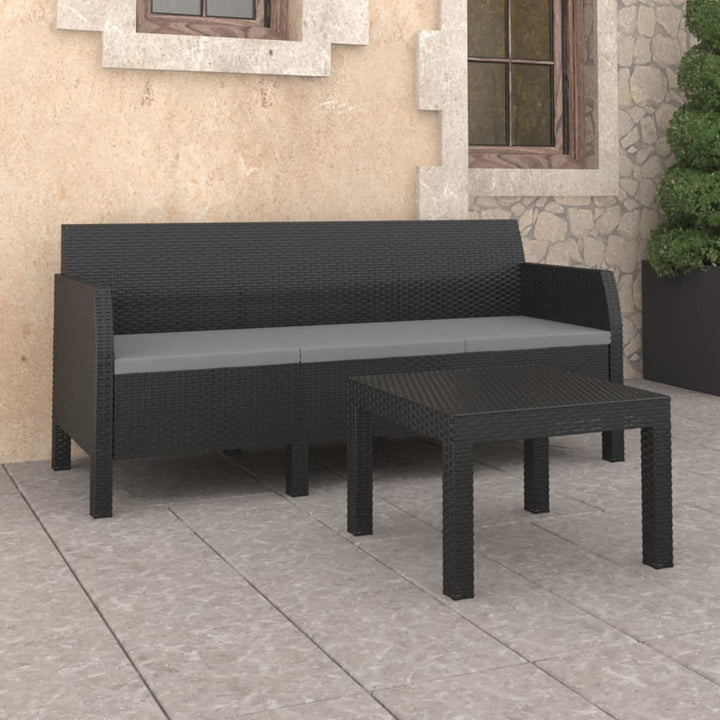 Set Mobilier De Grădină Cu Perne, 3 Piese, Antracit, Pp Ratan