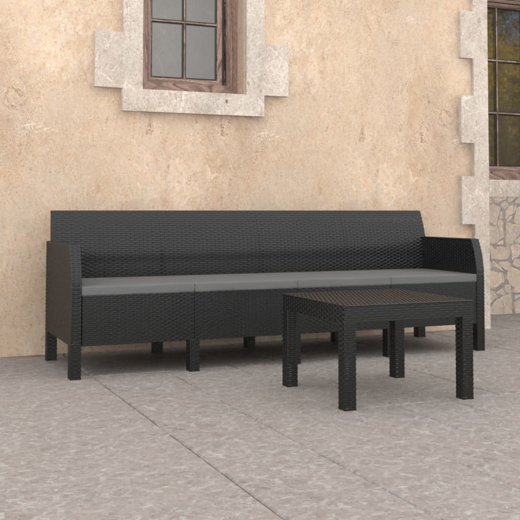 Set Mobilier De Grădină Cu Perne, 3 Piese, Antracit, Pp Ratan