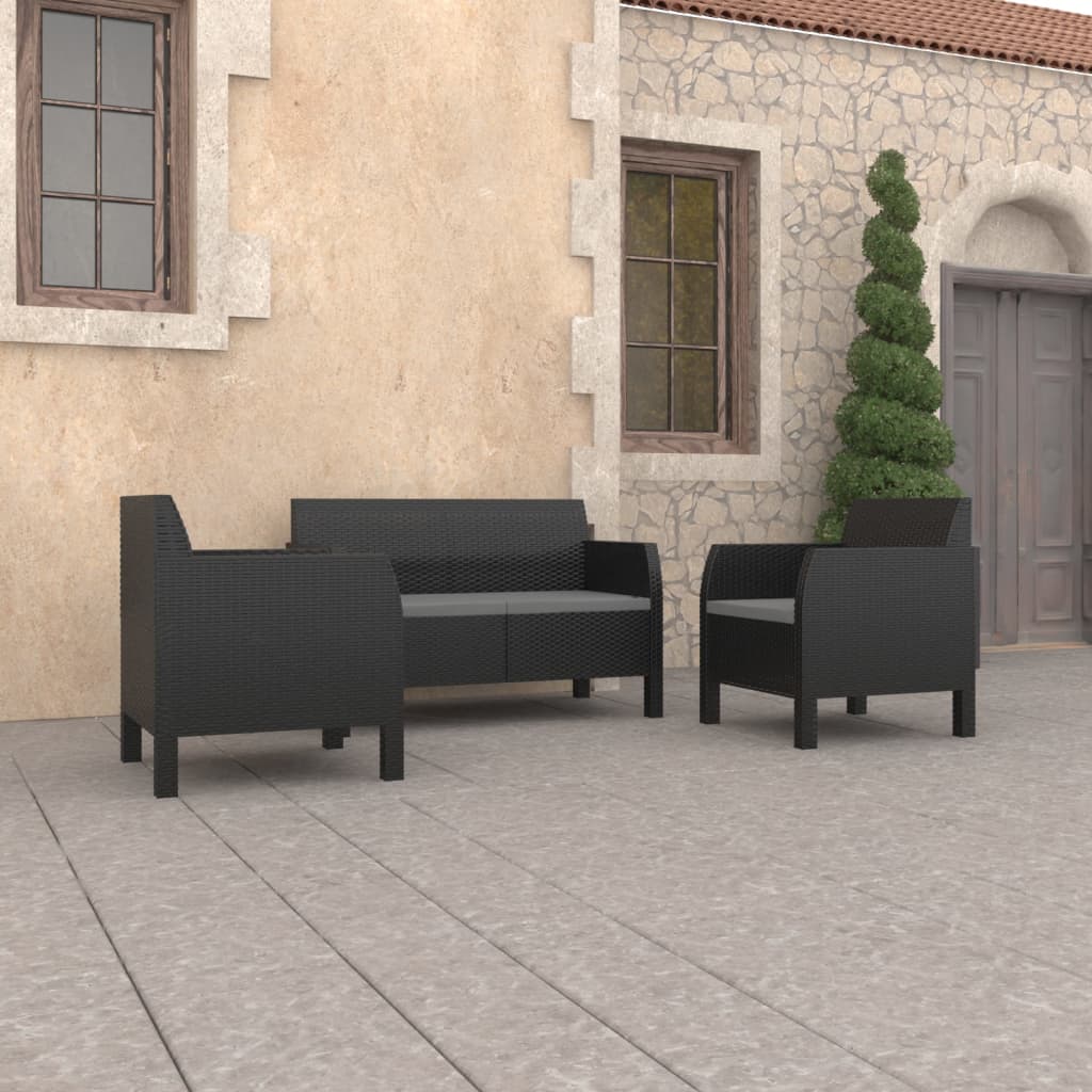 Set Mobilier De Grădină Cu Perne, 3 Piese, Antracit, Pp Ratan
