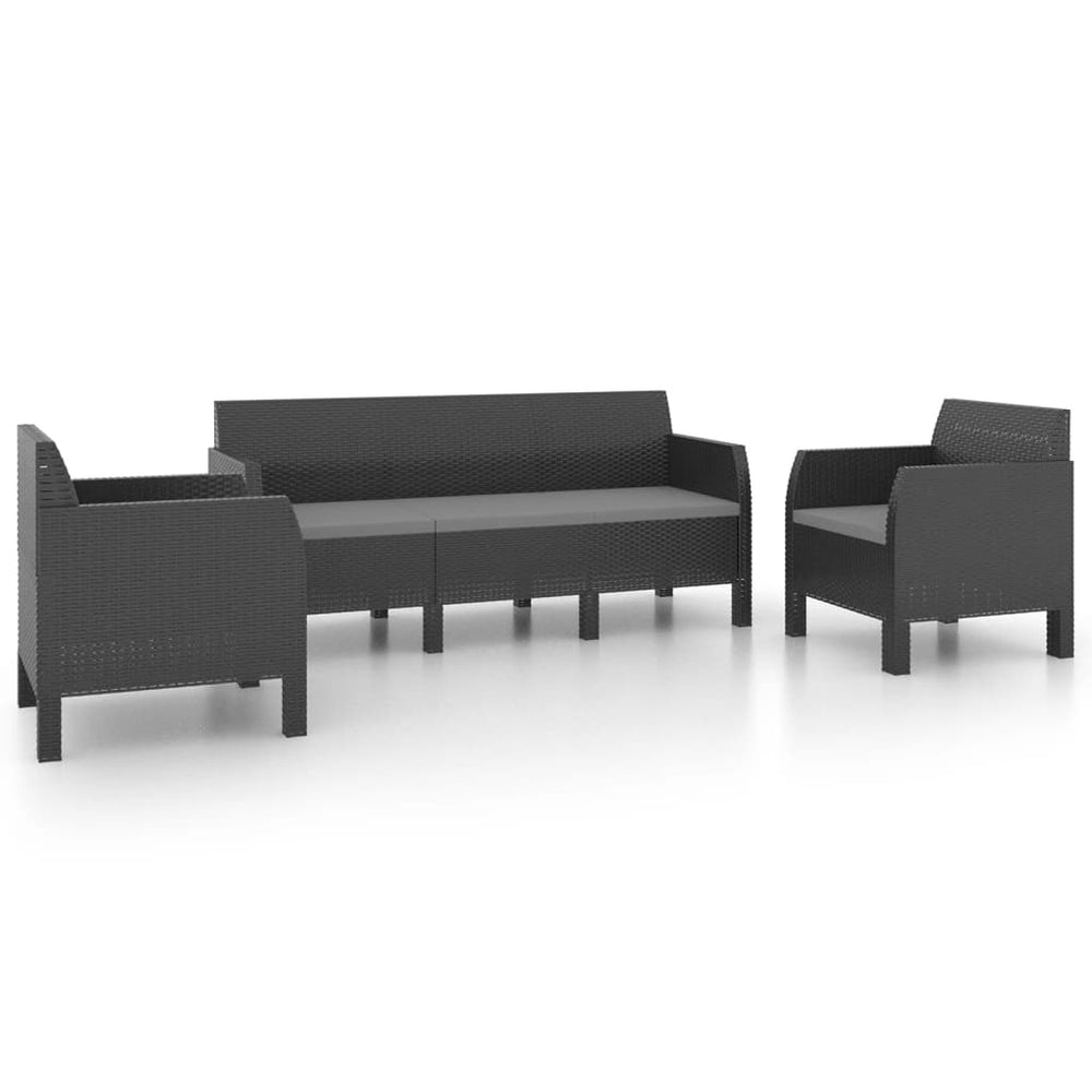 Set Mobilier De Grădină Cu Perne, 3 Piese, Antracit, Pp Ratan