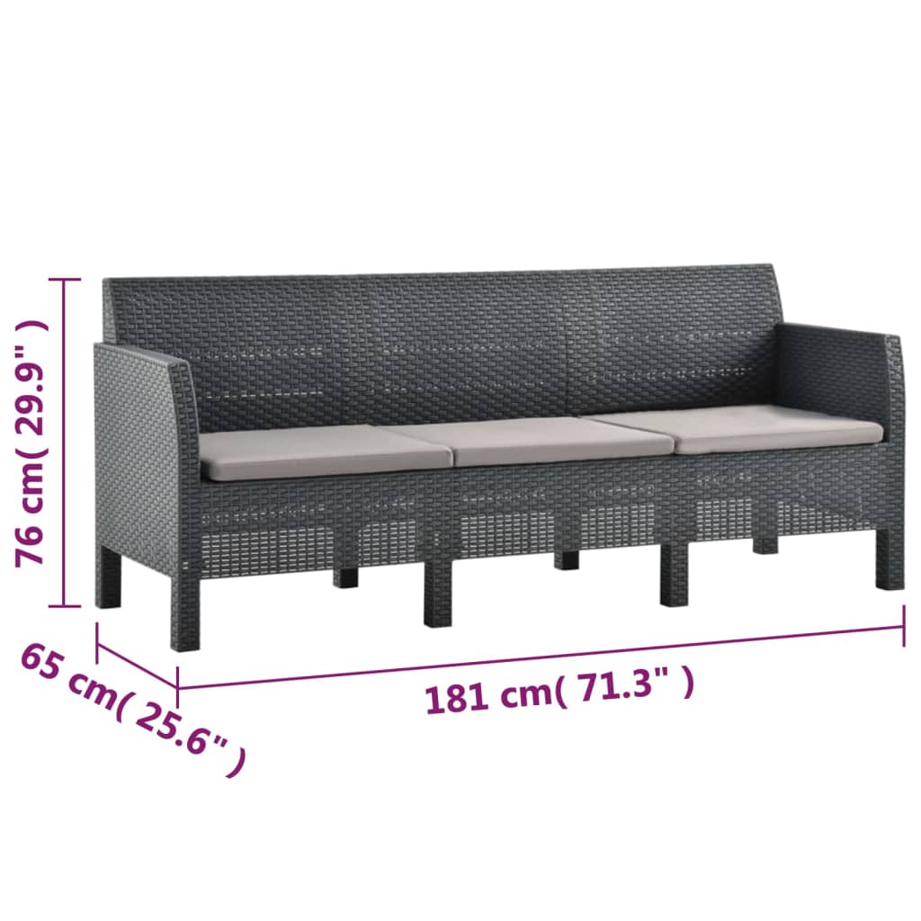 Set Mobilier De Grădină Cu Perne, 3 Piese, Antracit, Pp Ratan