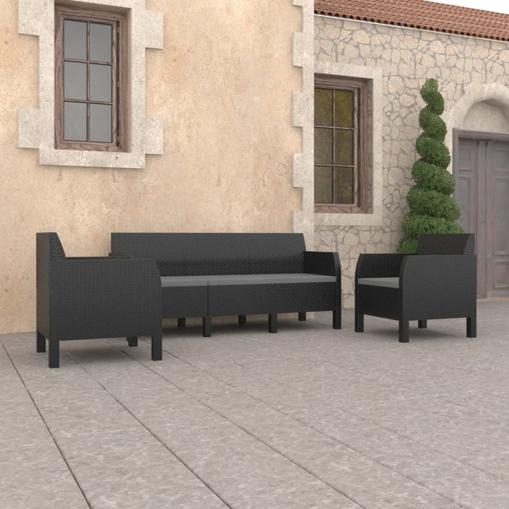 Set Mobilier De Grădină Cu Perne, 3 Piese, Antracit, Pp Ratan
