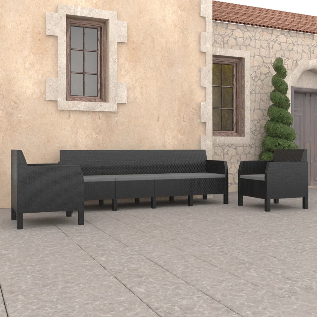 Set Mobilier De Grădină Cu Perne, 3 Piese, Antracit, Pp Ratan