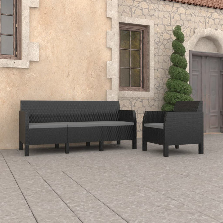 Set Mobilier De Grădină Cu Perne, 3 Piese, Antracit, Pp Ratan