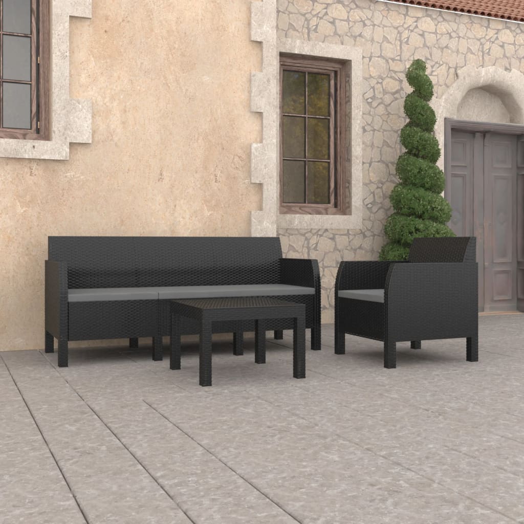 Set Mobilier De Grădină Cu Perne, 3 Piese, Antracit, Pp Ratan