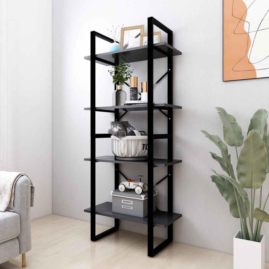 Bibliotecă Cu 4 Rafturi, , 60X30X, Masiv De Pin