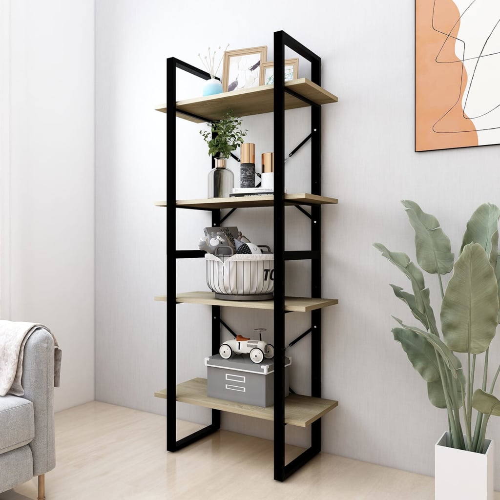 Bibliotecă Cu 4 Rafturi, , 60X30X, Masiv De Pin
