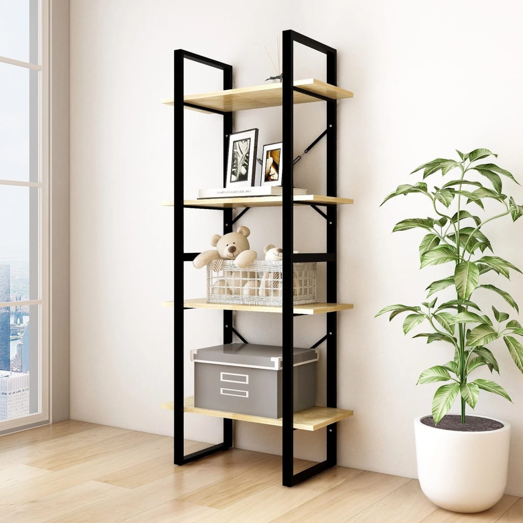 Bibliotecă Cu 4 Rafturi, , 60X30X, Masiv De Pin