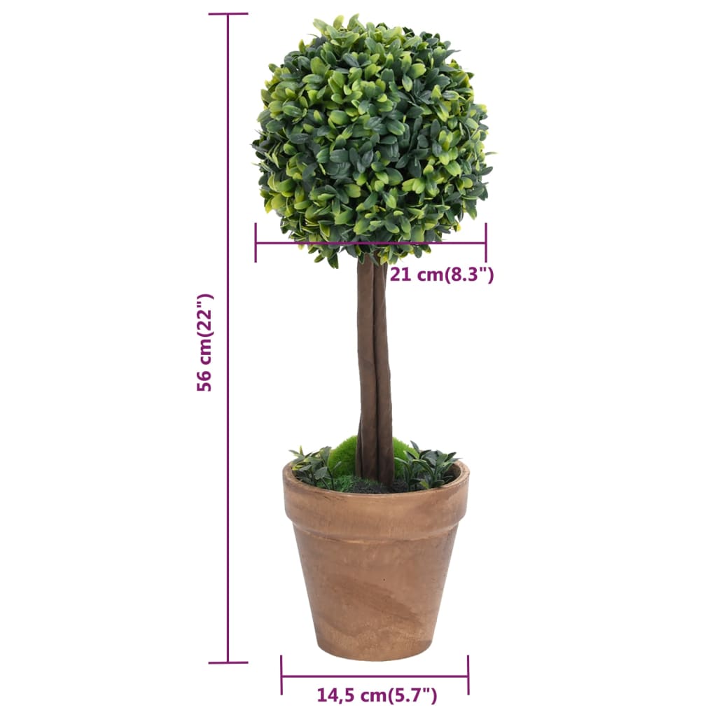 Plante Artificiale Cimișir Cu Ghiveci 2 Buc. Verde 56 Cm Minge