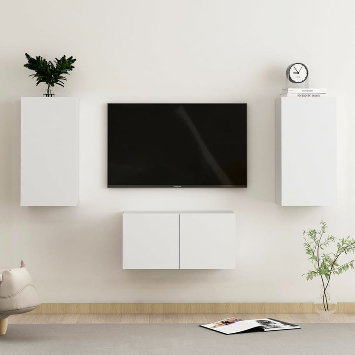 Set De Dulapuri Tv, 3 Piese, , Lemn Prelucrat