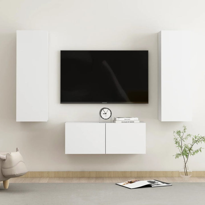 Set De Dulapuri Tv, 3 Piese, , Lemn Prelucrat
