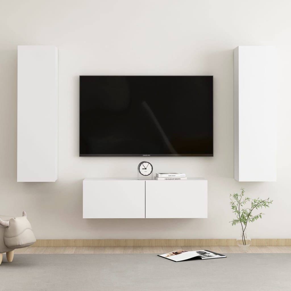 Set De Dulapuri Tv, 3 Piese, , Lemn Prelucrat
