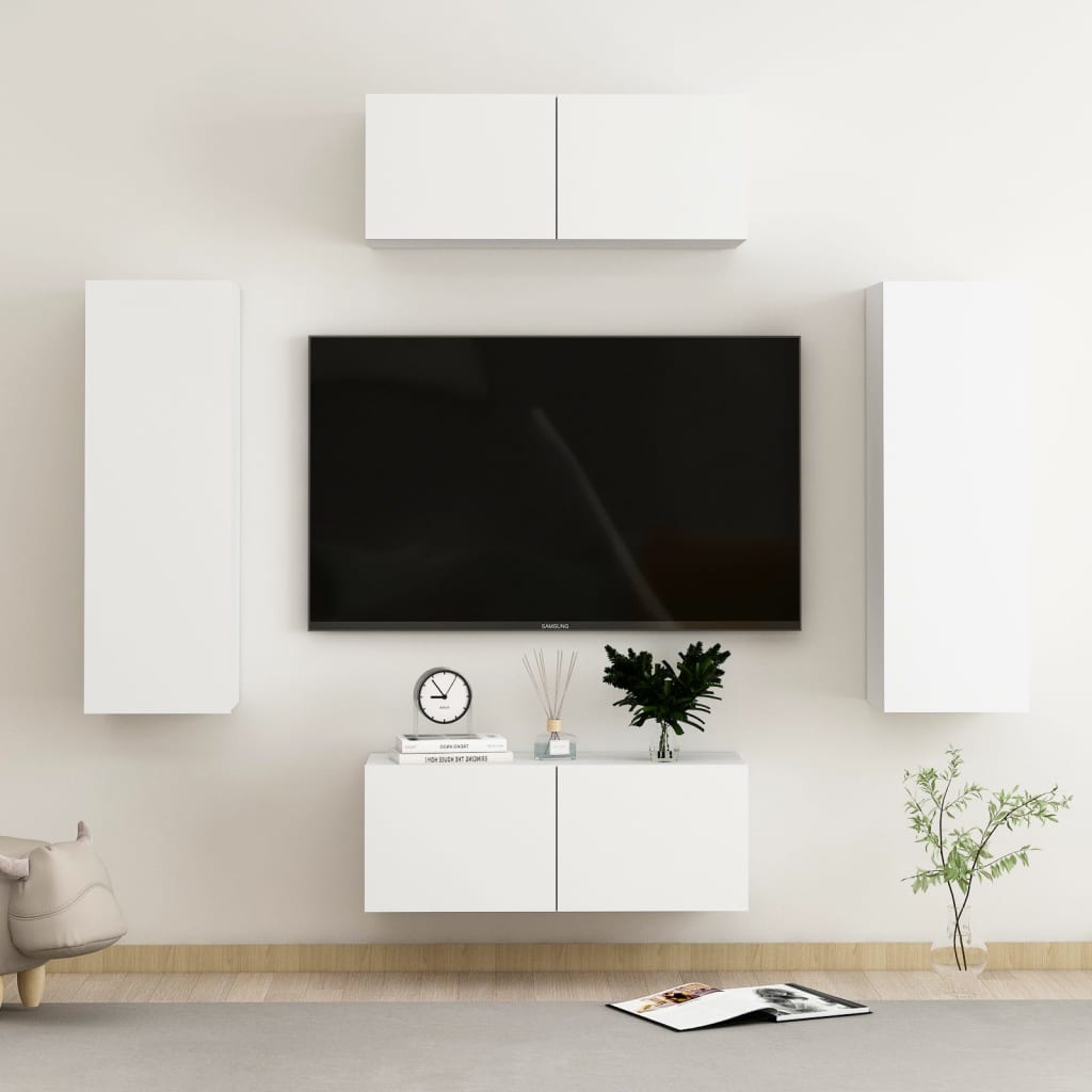 Set De Dulapuri Tv, 6 Piese, , Lemn Prelucrat