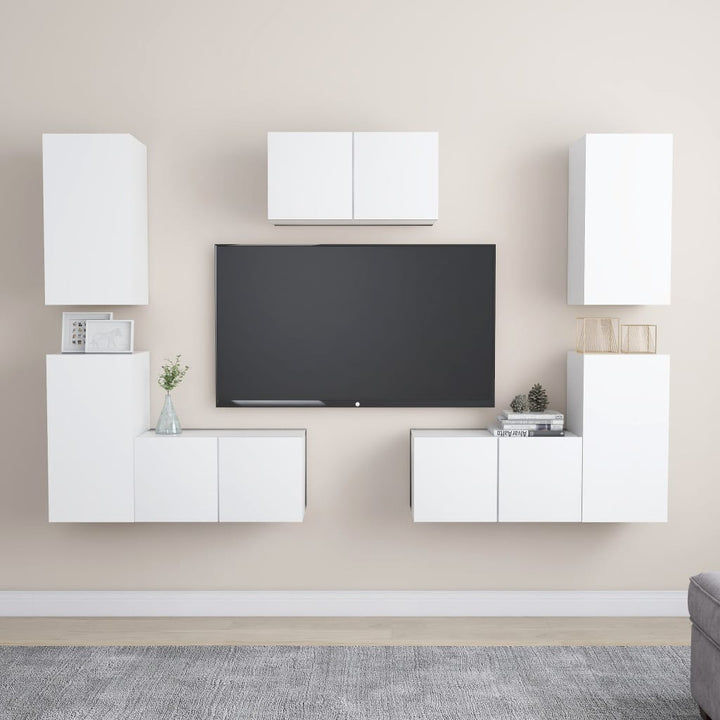 Set De Dulapuri Tv, 7 Piese, , Lemn Prelucrat