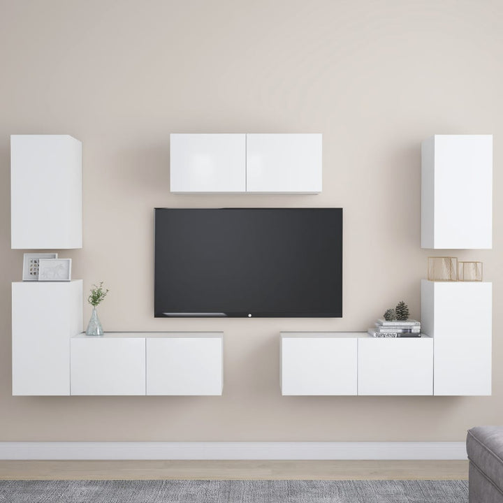 Set De Dulapuri Tv, 7 Piese, , Lemn Prelucrat