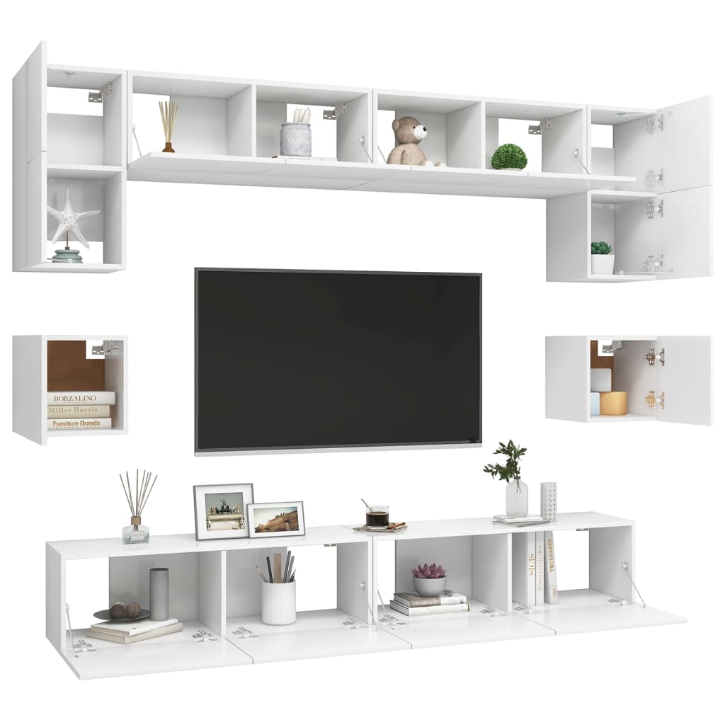 Set Dulapuri Tv, 8 Piese, , Lemn Prelucrat