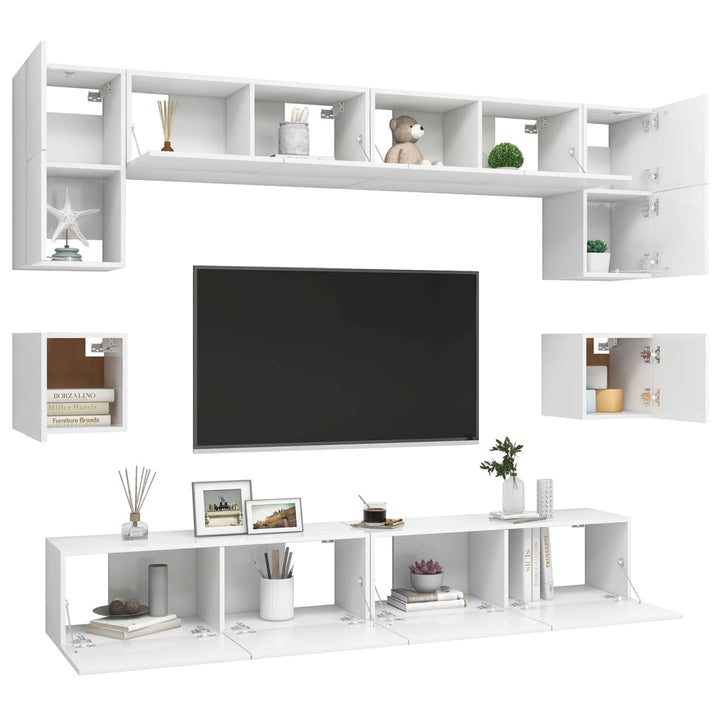 Set Dulapuri Tv, 8 Piese, , Lemn Prelucrat