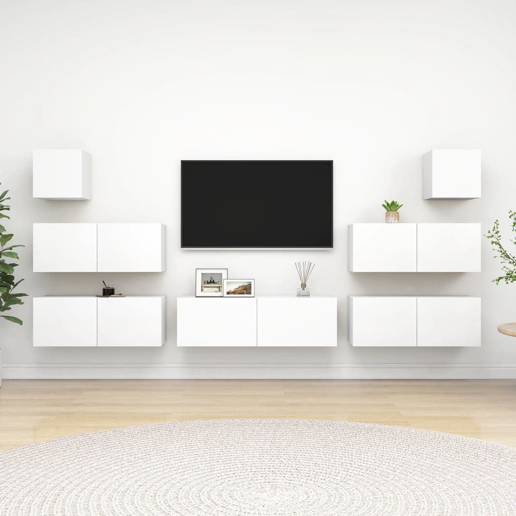 Set De Dulapuri Tv, 8 Piese, , Lemn Prelucrat