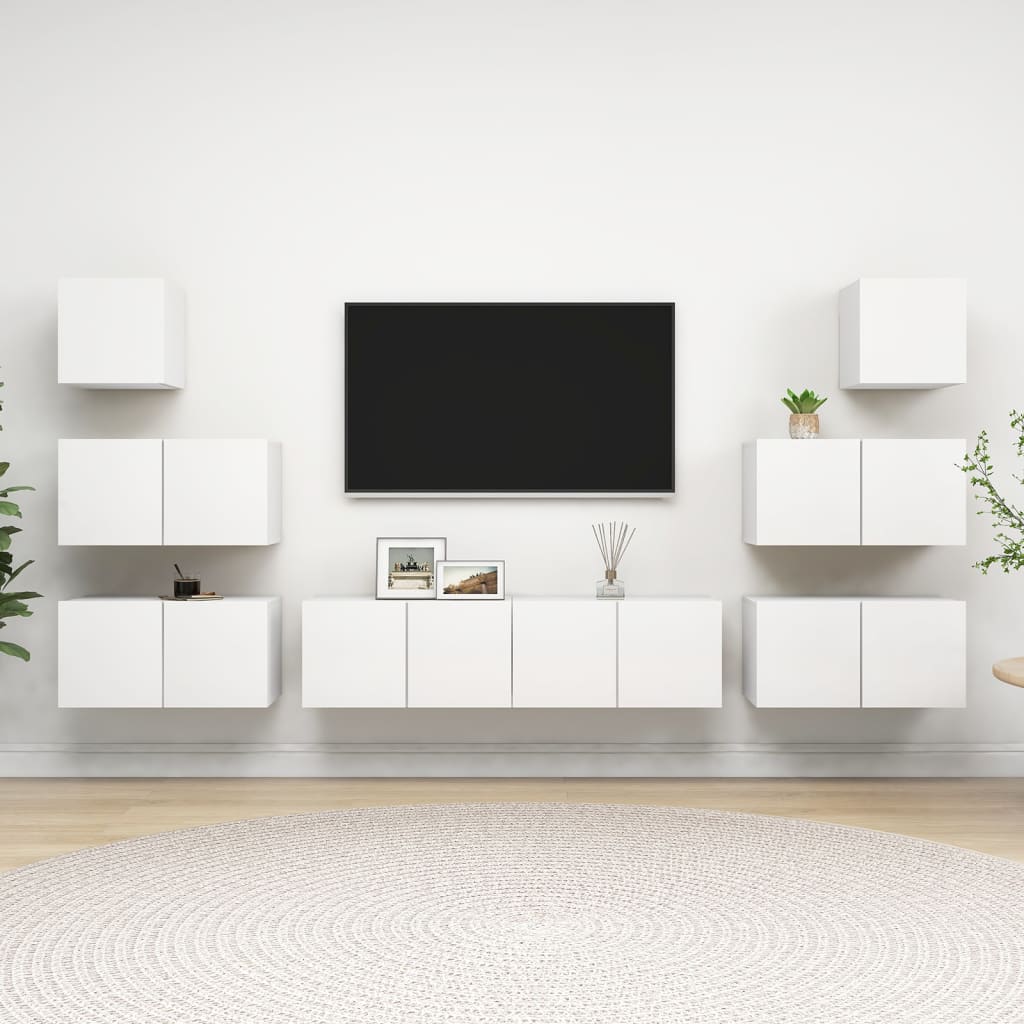 Set De Dulapuri Tv, 8 Piese, , Lemn Prelucrat