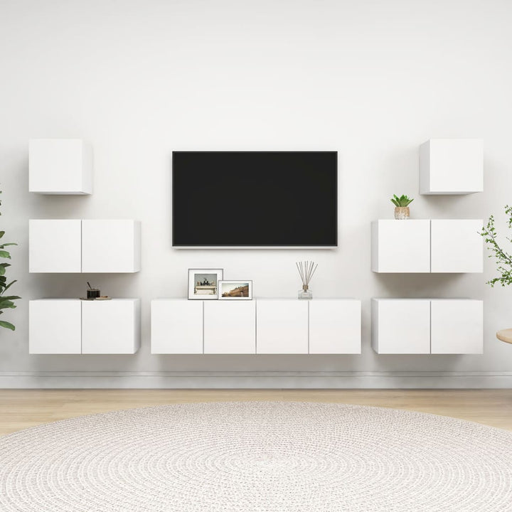 Set De Dulapuri Tv, 8 Piese, , Lemn Prelucrat