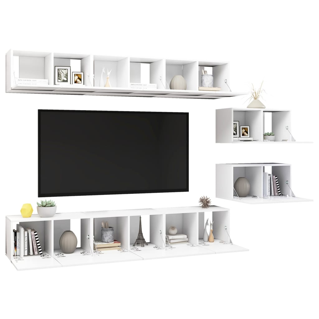 Set Dulapuri Tv, 8 Piese, , Lemn Prelucrat