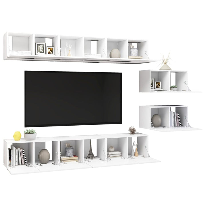 Set Dulapuri Tv, 8 Piese, , Lemn Prelucrat