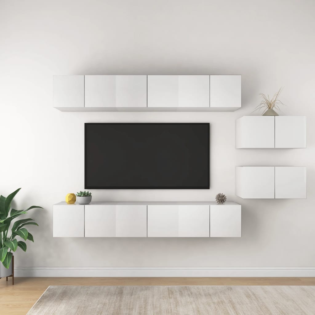 Set Dulapuri Tv, 8 Piese, , Lemn Prelucrat