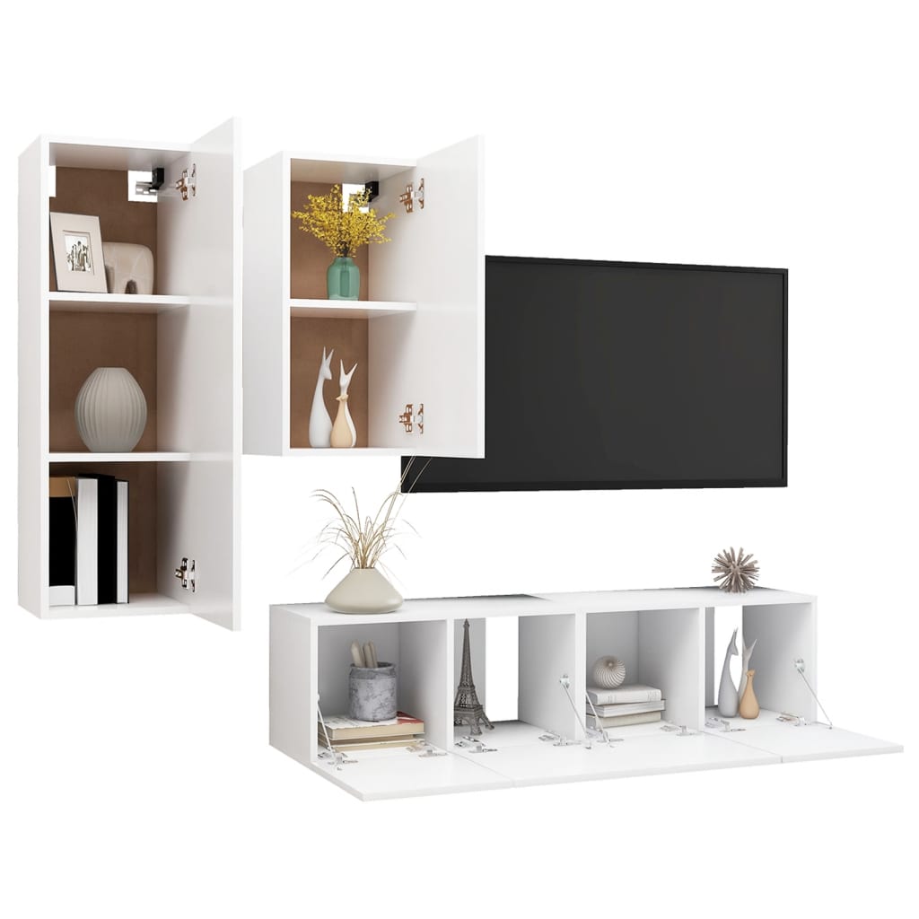 Set Dulapuri Tv, 4 Piese, , Lemn Prelucrat