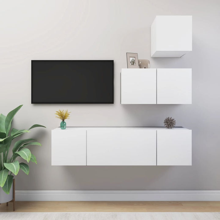 Set De Dulapuri Tv, 4 Piese, , Lemn Prelucrat