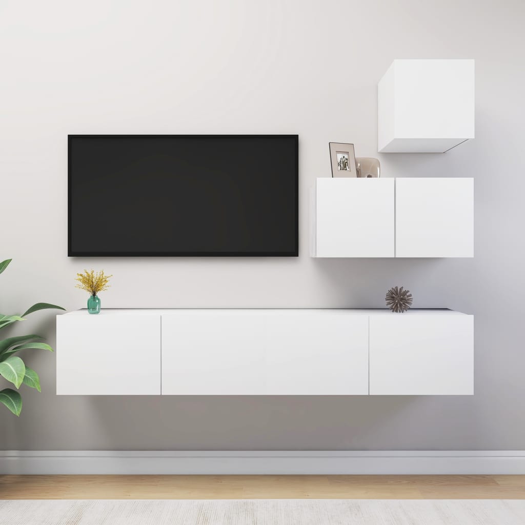 Set De Dulapuri Tv, 4 Piese, , Lemn Prelucrat