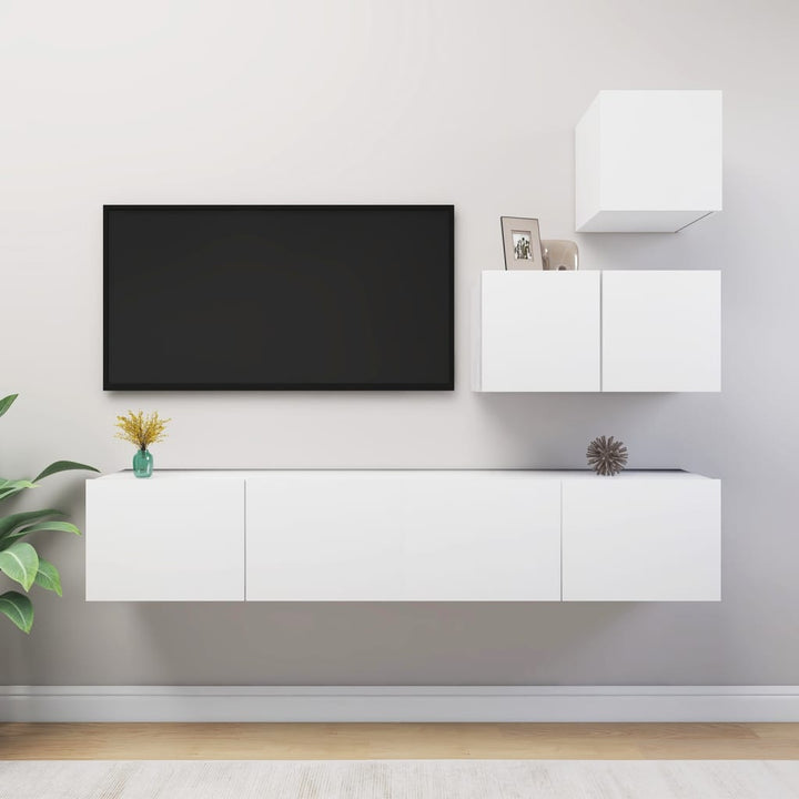 Set De Dulapuri Tv, 4 Piese, , Lemn Prelucrat