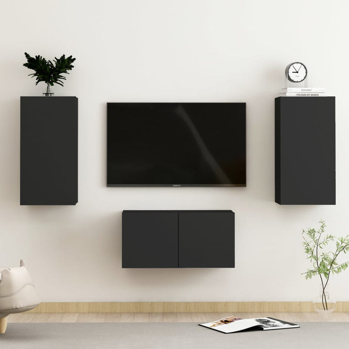 Set De Dulapuri Tv, 3 Piese, , Lemn Prelucrat