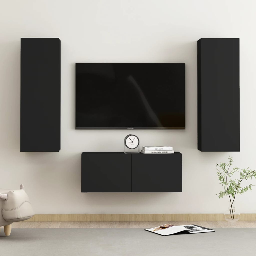 Set De Dulapuri Tv, 3 Piese, , Lemn Prelucrat
