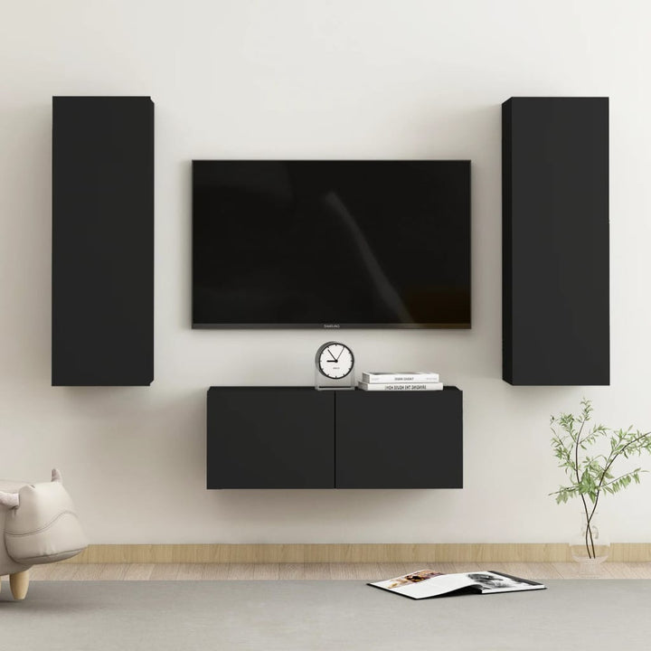 Set De Dulapuri Tv, 3 Piese, , Lemn Prelucrat