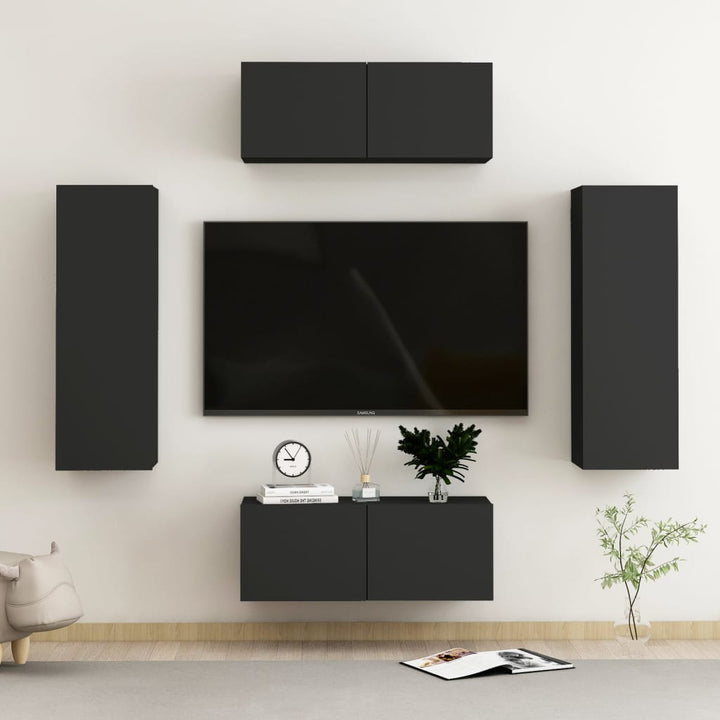 Set De Dulapuri Tv, 6 Piese, , Lemn Prelucrat