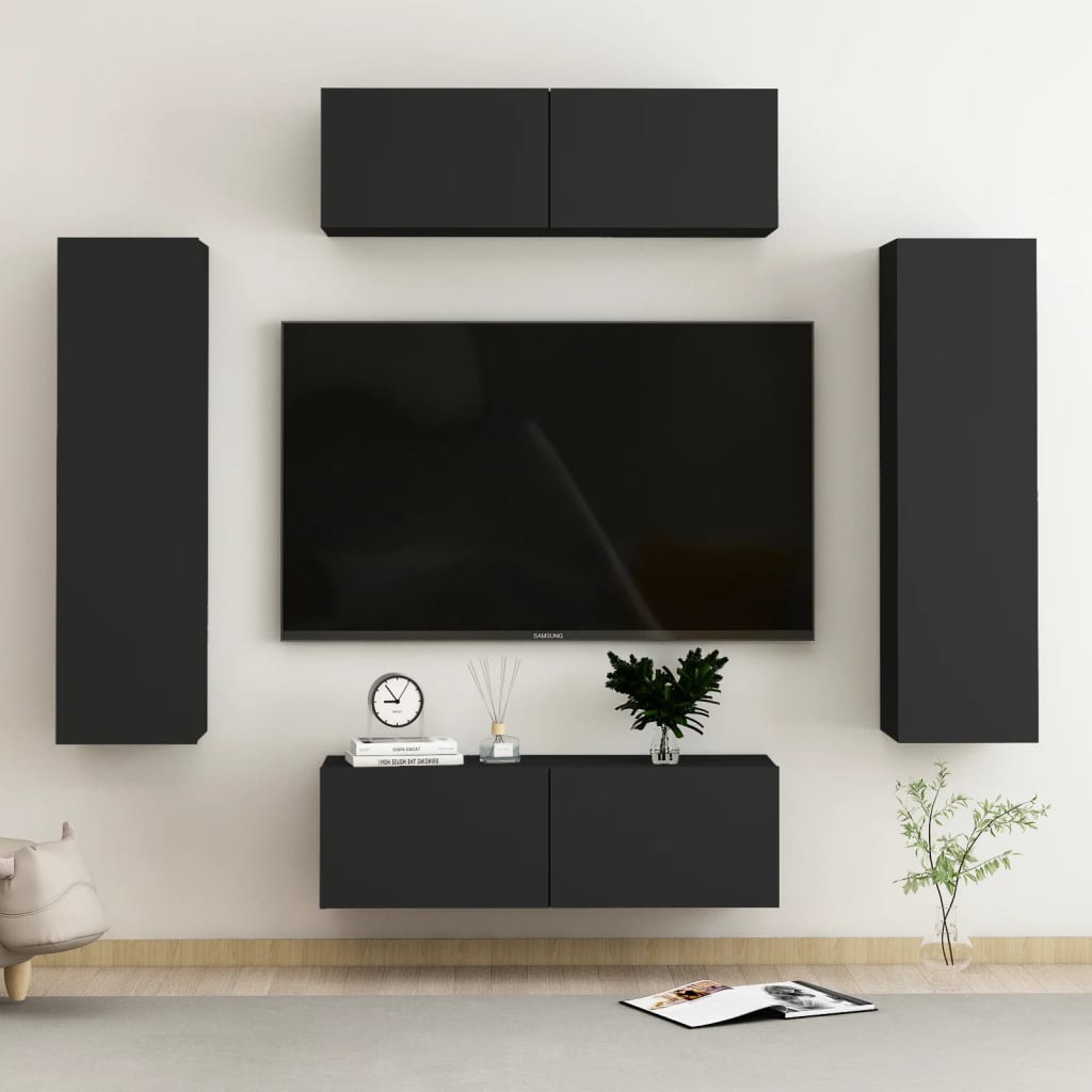 Set De Dulapuri Tv, 6 Piese, , Lemn Prelucrat