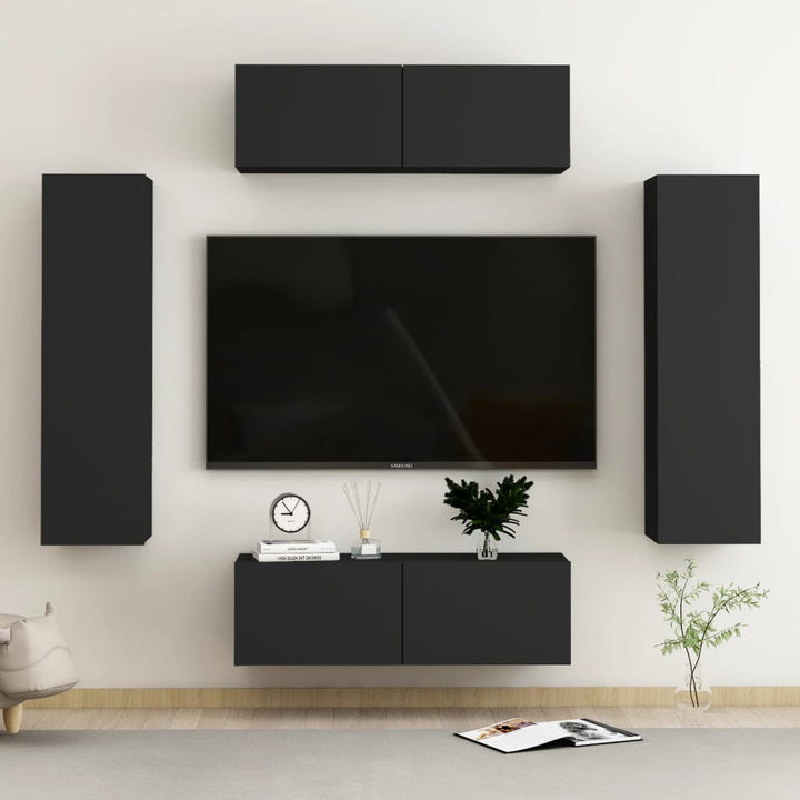 Set De Dulapuri Tv, 6 Piese, , Lemn Prelucrat
