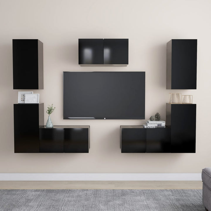 Set De Dulapuri Tv, 7 Piese, , Lemn Prelucrat