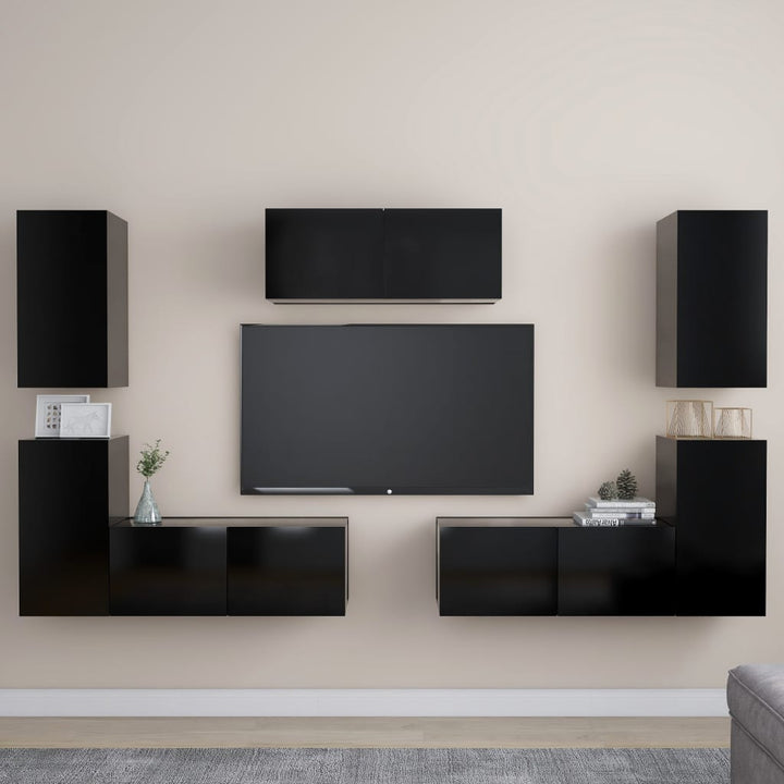 Set De Dulapuri Tv, 7 Piese, , Lemn Prelucrat