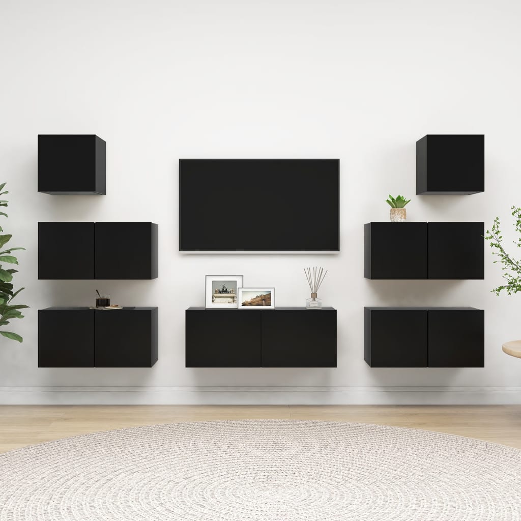 Set De Dulapuri Tv, 8 Piese, , Lemn Prelucrat