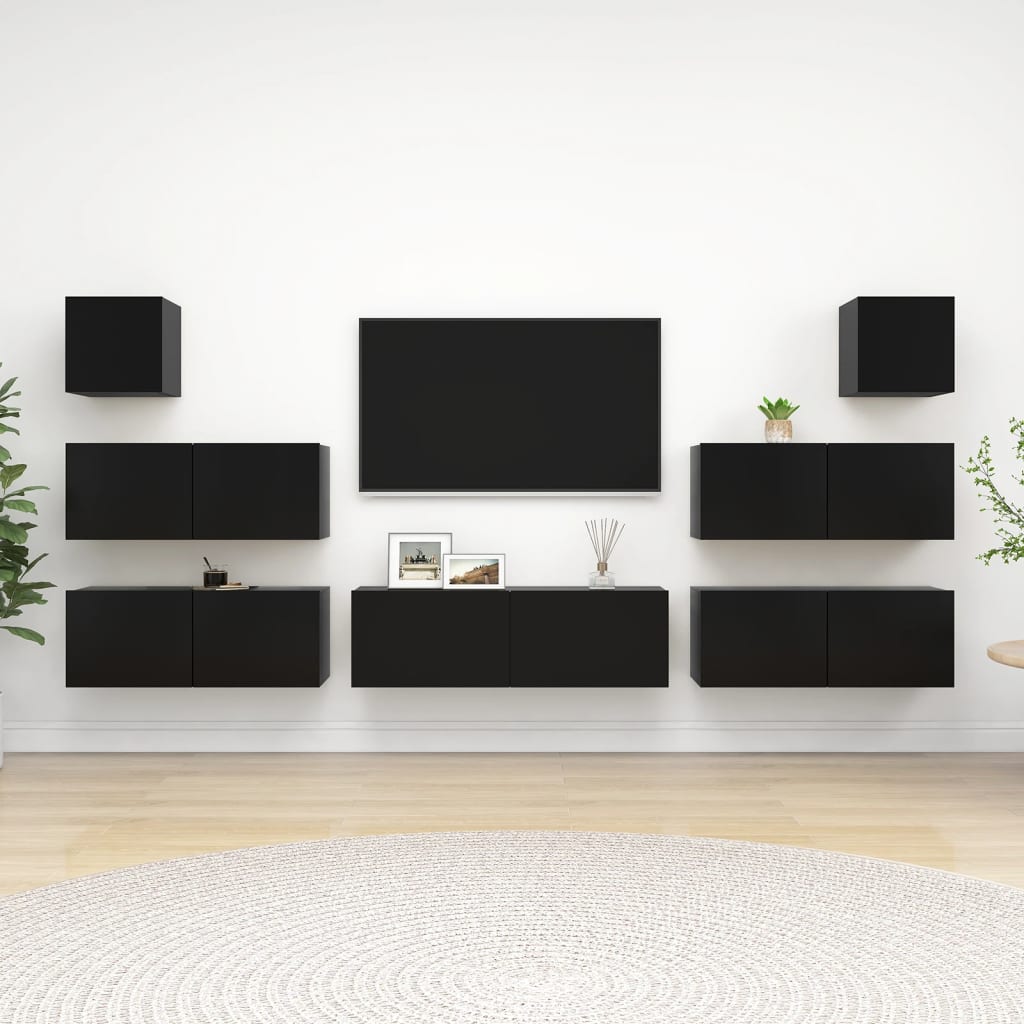 Set De Dulapuri Tv, 8 Piese, , Lemn Prelucrat