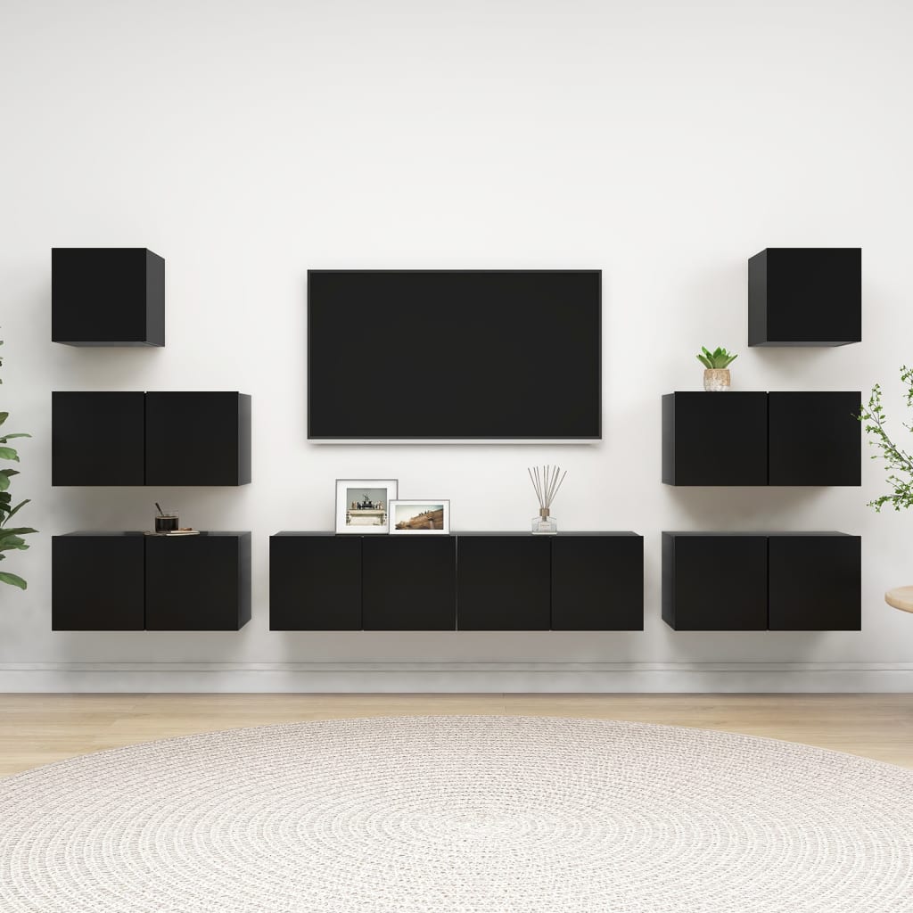 Set De Dulapuri Tv, 8 Piese, , Lemn Prelucrat
