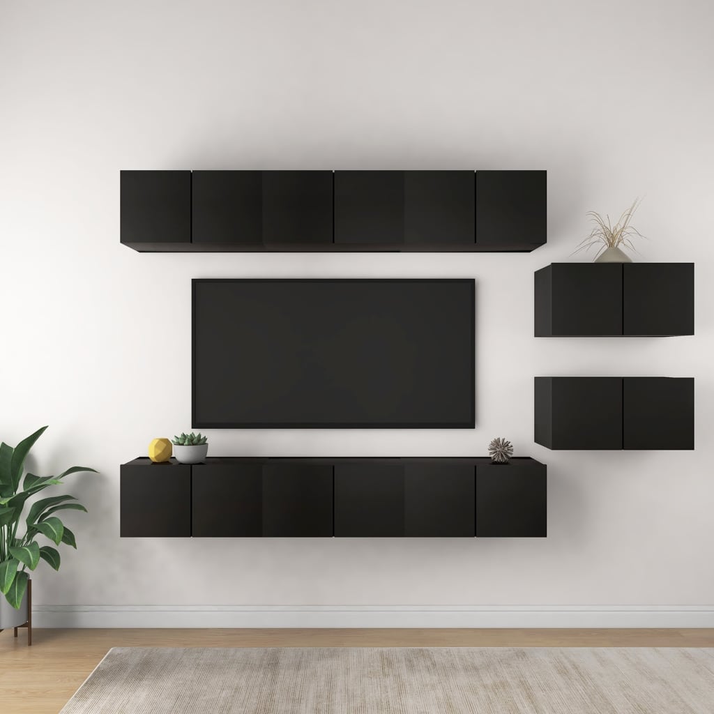 Set Dulapuri Tv, 8 Piese, , Lemn Prelucrat