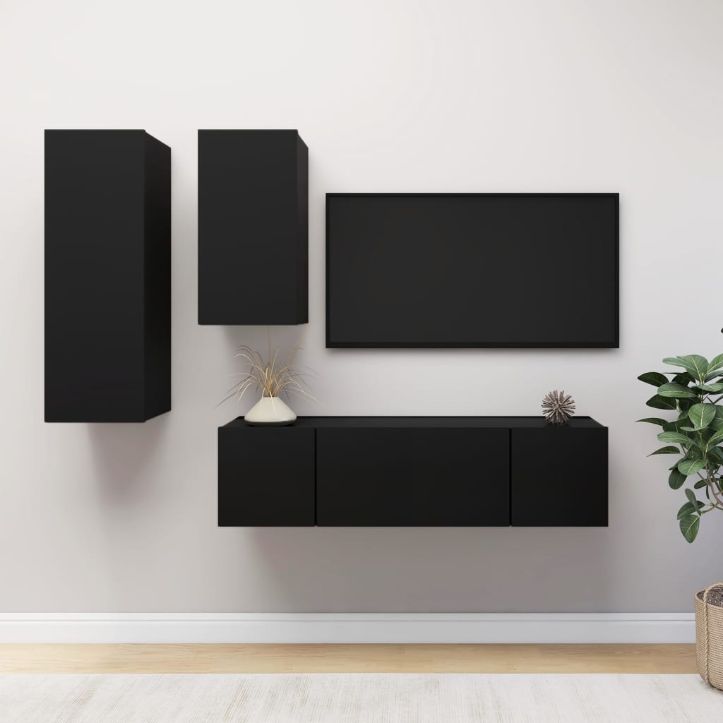 Set Dulapuri Tv, 4 Piese, , Lemn Prelucrat