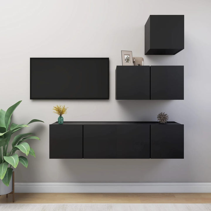 Set De Dulapuri Tv, 4 Piese, , Lemn Prelucrat