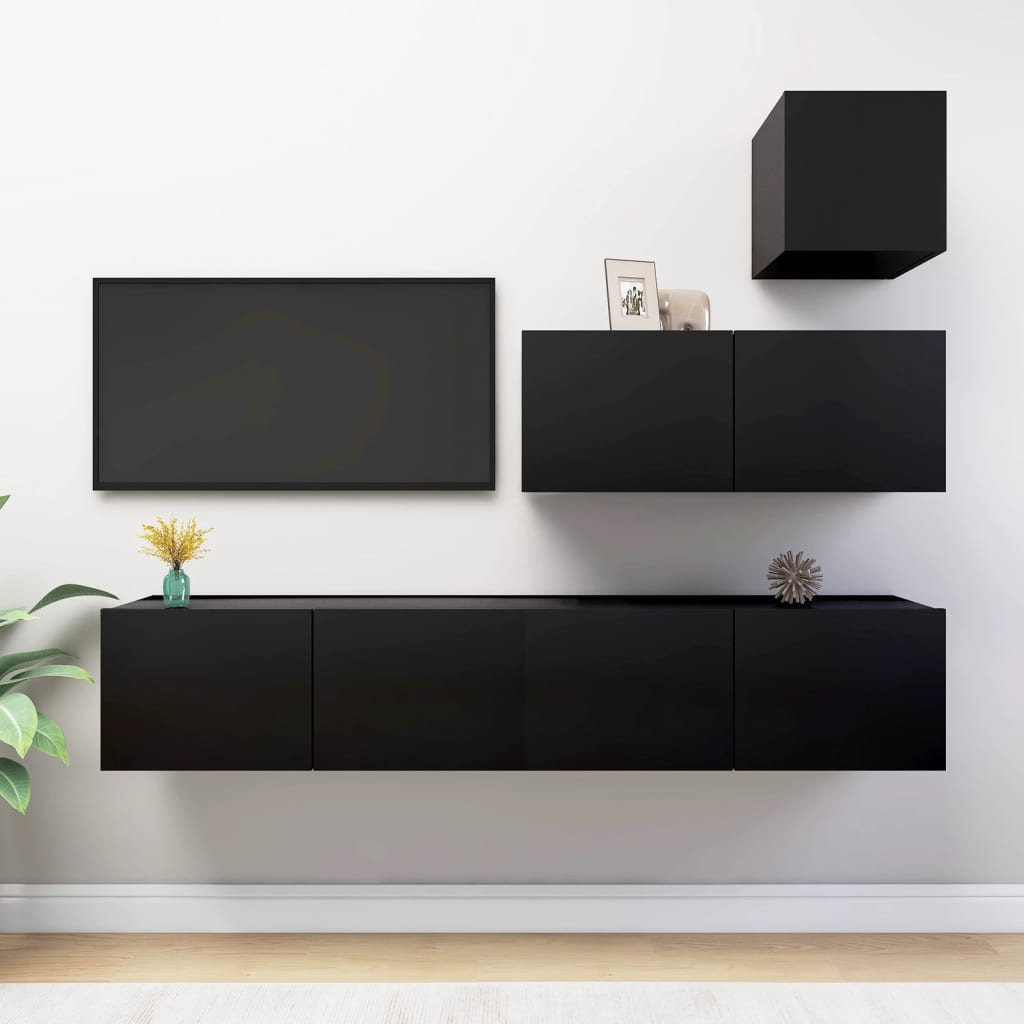 Set De Dulapuri Tv, 4 Piese, , Lemn Prelucrat