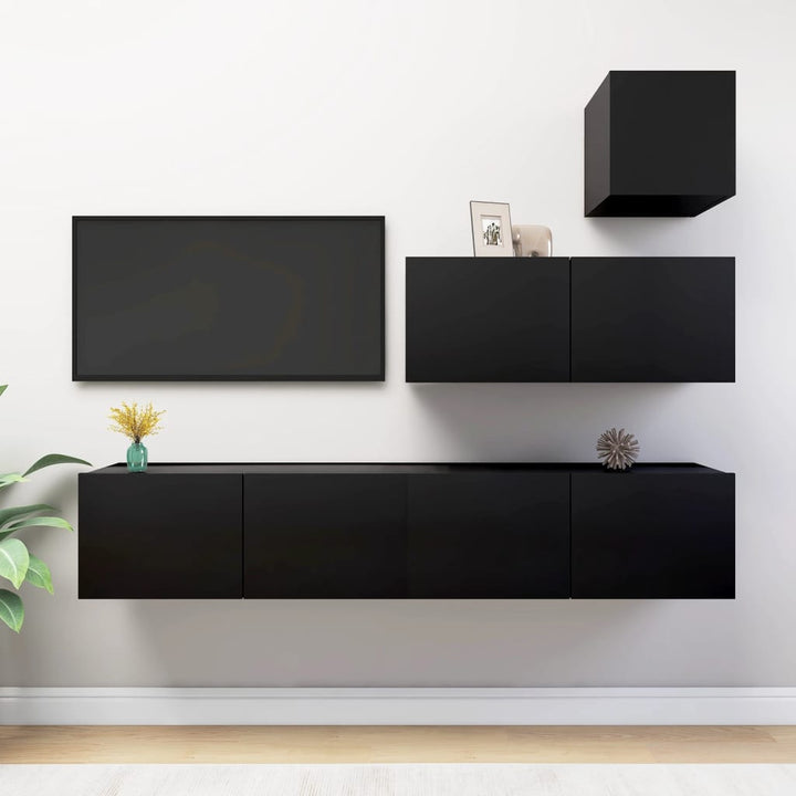 Set De Dulapuri Tv, 4 Piese, , Lemn Prelucrat