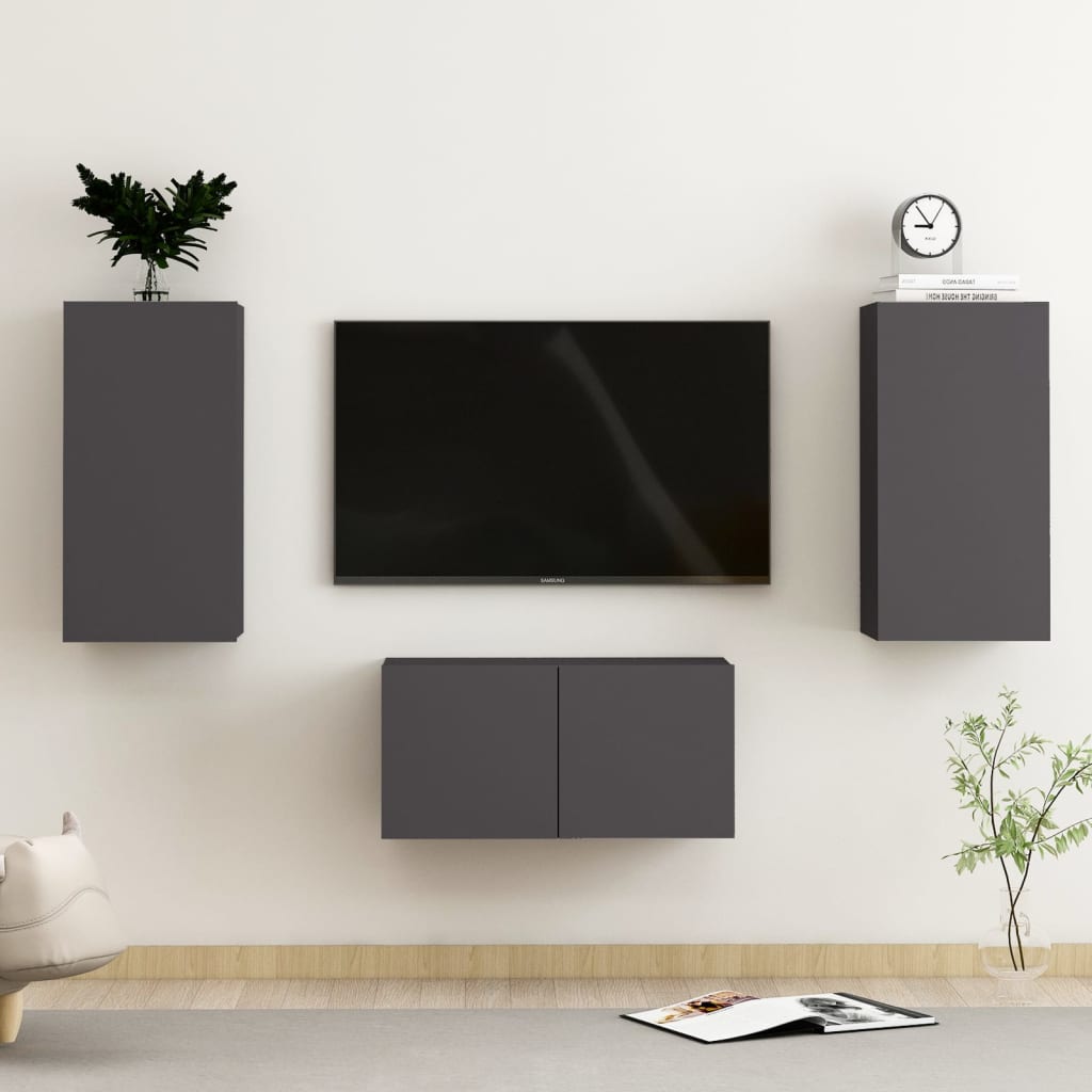 Set De Dulapuri Tv, 3 Piese, , Lemn Prelucrat